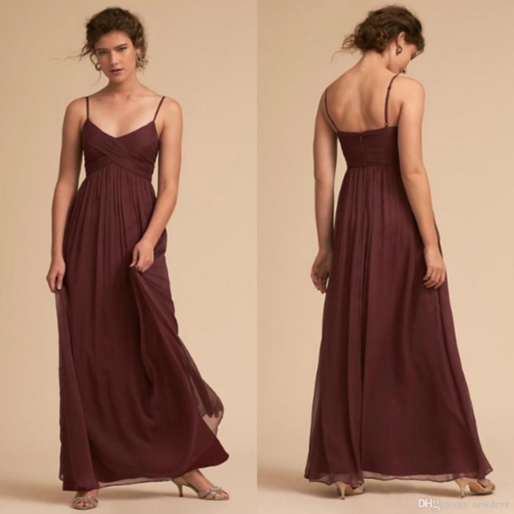 BHLDN Brigitte Burgundy Crinkled Chiffon D…